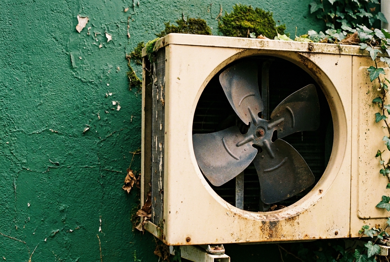 Detail van de ventilator van een warmtepomp-buitenunit