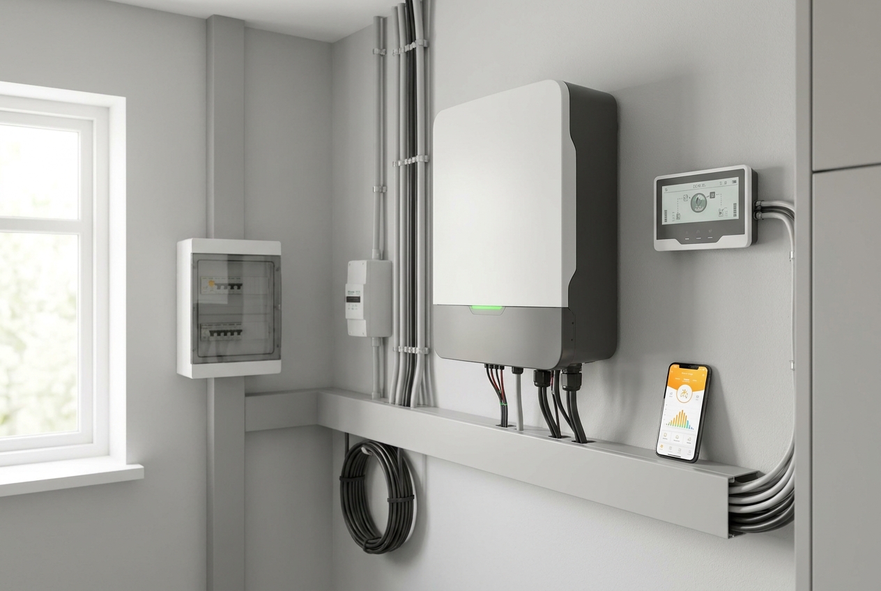 Omvormer en energiemeter met app voor zonnestroom